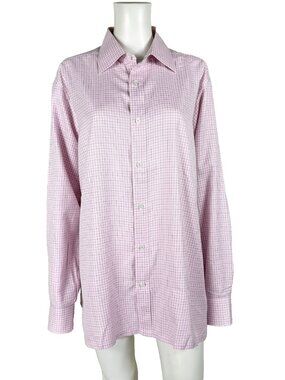 CHARVET Paris Place Vendome Mens Dress Shirt Pink Check Cotton 40.5 x 16 Large L